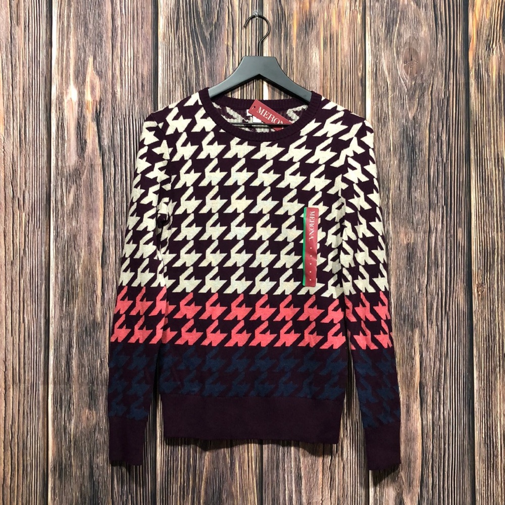 Merona Maroon houndstooth sweater M NWT